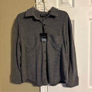Marled Gray Relaxed Button Down Shirt with Notched Collar NWT